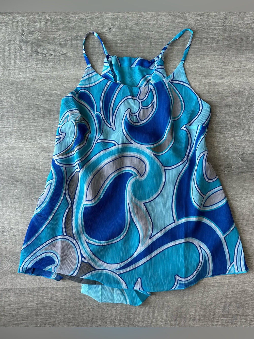 Vieha Blue Swirl Print Spaghetti Strap Tank Top